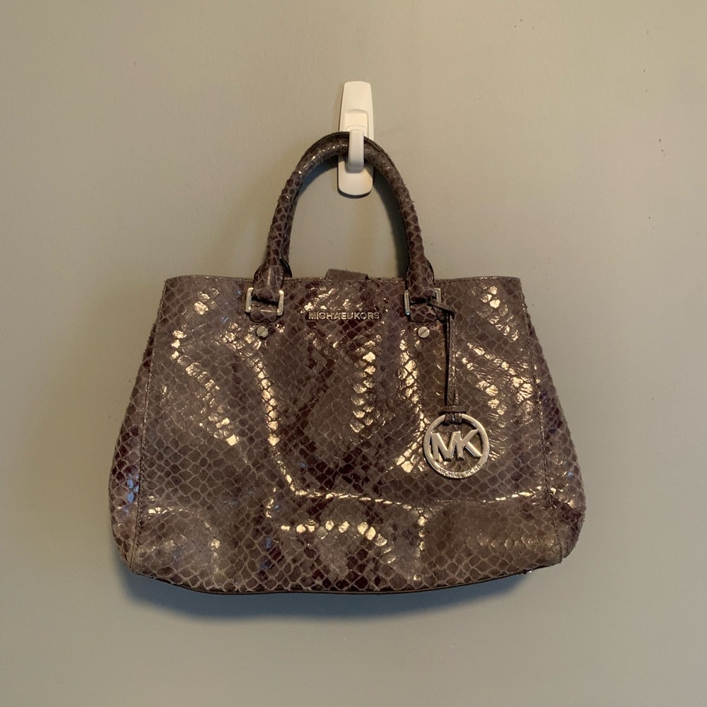 Michael Kors Dark Gray Snake-Embossed Crossbody Bag with MK Charm and Wallet